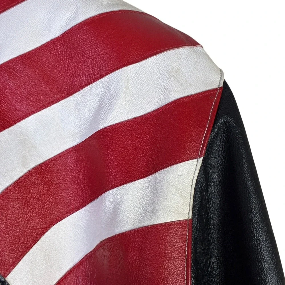 Vintage Leather Works by Lucky Leather American Flag Bomber Jacket Mens XL
